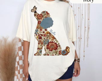 Poodle dog Silhouette, Dog Poodle with Butterfly Crewneck, Patchwork Poodle custom name dog shirt Comfort Colors