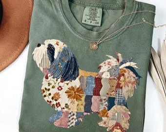 Patchwork Shih Tzu T-shirt | Floral Dog Silhouette Tee Shih Tzu  dog lovers