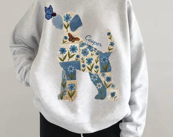 Aussiedoodle dog Silhouette, Dog Aussiedoodle with Butterfly Crewneck, Patchwork pet custom name dog shirt Comfort Colors