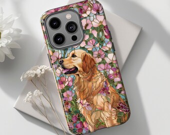 Golden Retriever Floral Phone Case | Dog Art iPhone Case