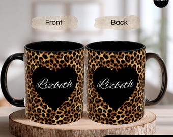 Leopard Print Heart Mug | Personalized Name Mug