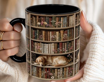 Golden Retriever Dog, Literary Gift, Gifts for Readers, Cup for Readers, Retriever owners gift, mug for readers, coffee mug, dog and books