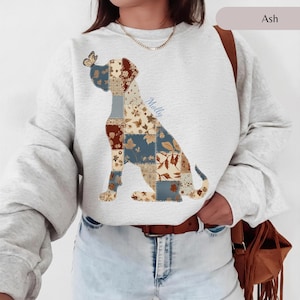 Camiseta con silueta de perro Cane Corso, camiseta con estilo otoñal, camiseta de retazos de perro, camiseta de hojas, regalo para amantes de los caniches, regalos para mamás perrunas, perro con nombre personalizado