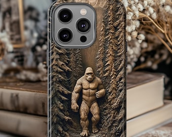 Bigfoot in the Woods 3D Hand-Carved Wood Effect UV Printed, Rustic Forest, Case for Phone 17 16  Pro Max Samsung Galaxy and Google Pixel