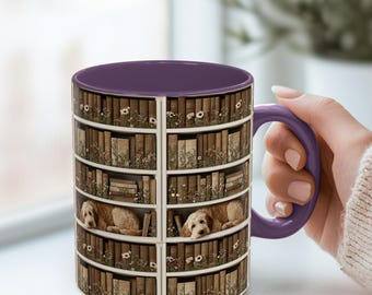doodle Dog, Cozy Library Dog Mug Goldendoodle dog , Literary Gift, Gifts for Reader, owners gift, mug for readers, coffee mug, dog and books