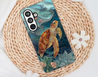 Sea Turtle Illustration Phone Case | Ocean Wave Botanical iPhone Case