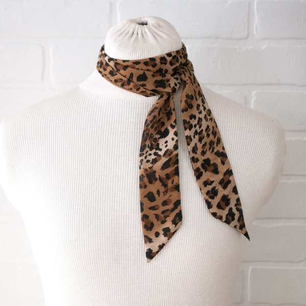 2", leopard scarf, neckerchief, skinny scarf, animal print, chiffon scarf, thin scarf, hair tie, skinny neck scarf, head scarf, stacylynnc