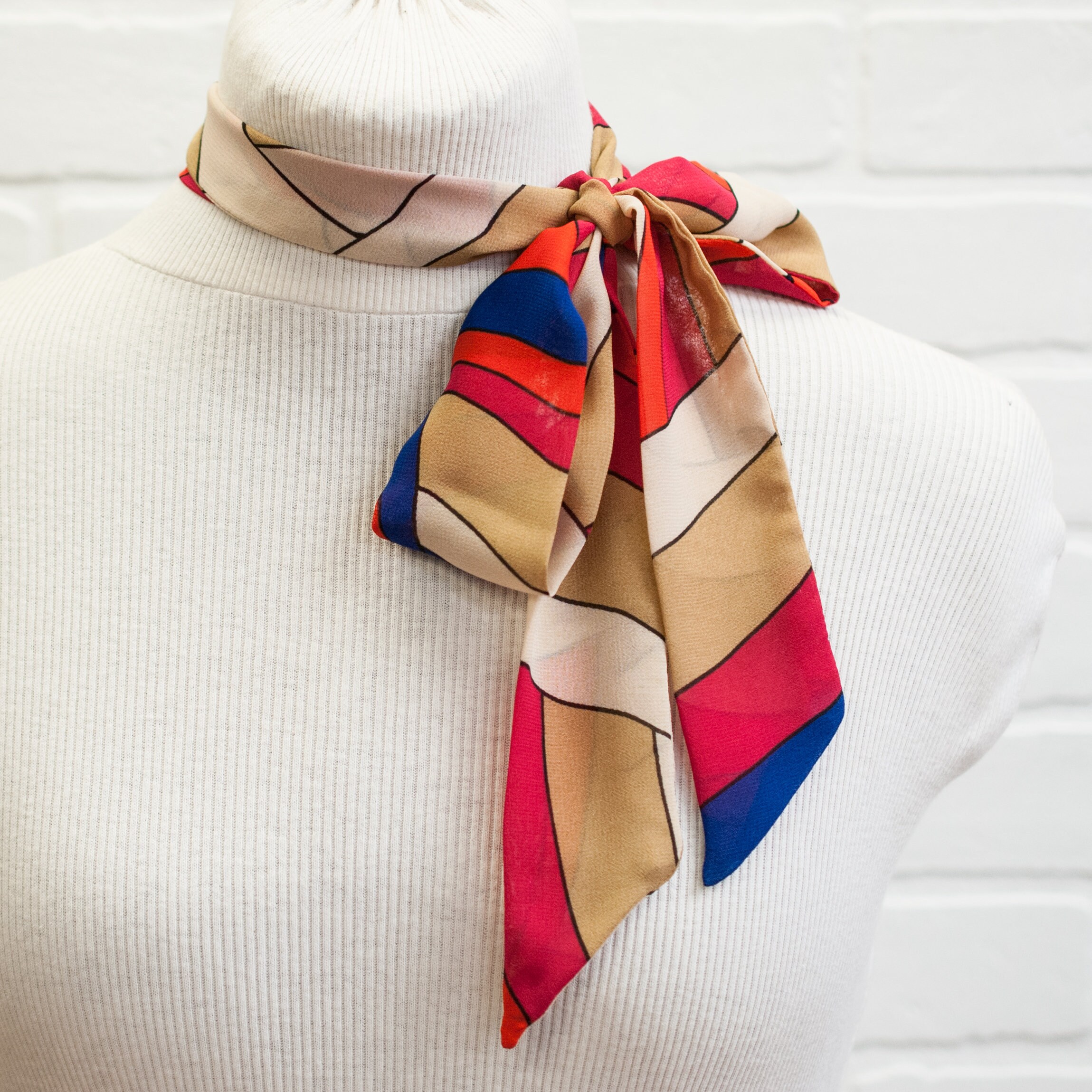 2 skinny scarf retro scarf block print scarf thin | Etsy