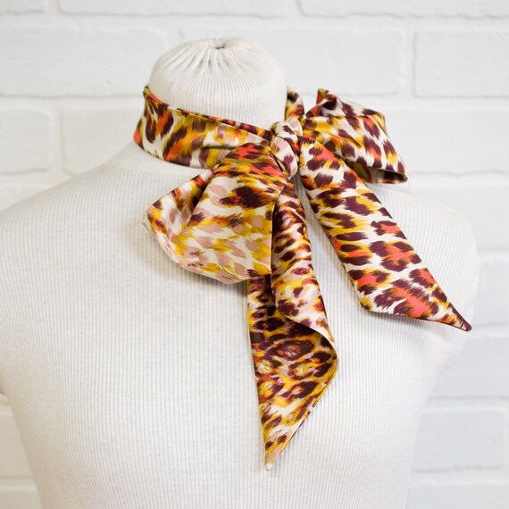 Animal Print Skinny Long Scarf NEW Satin Silky Leopard