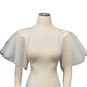 Detachable Ivory Lace and Tulle Fabric Butterfly Sleeves to Add to your Wedding Dress it Can be Customize image 1