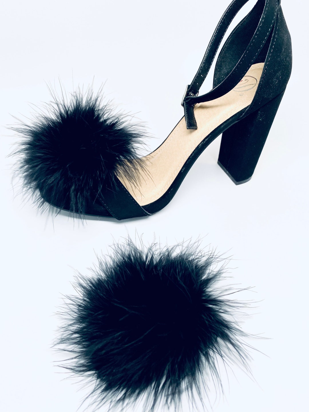 Detachable Feather Puff Pom Pom Shoe Clips Set of Two Black - Etsy