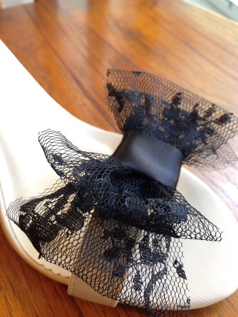 Black Lace Bow Shoe Clips Set Of Two image 1