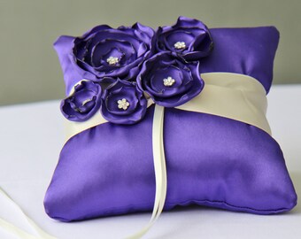 Wedding Purple And Ivory Satin Ring Bearer Pillow More Colors Available