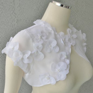 Wedding Bolero Shrug White or Ivory Chiffon Embellished With Hand Sewn Flowers and Beads