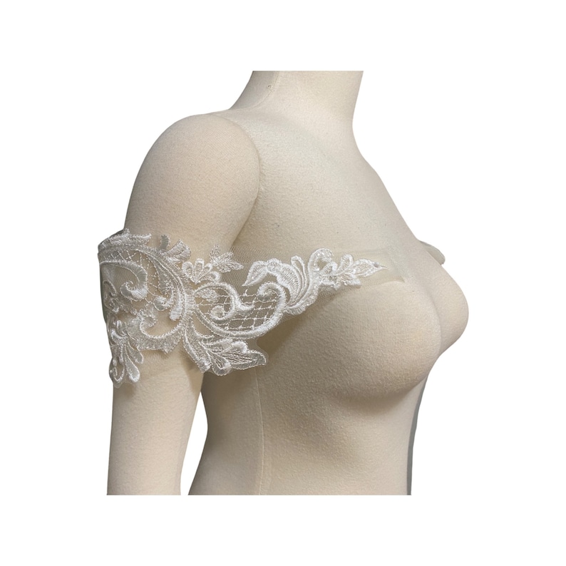 Ivory Set of Two Detachable Lace Straps or Off the Shoulder Rhinestones to Add to your Wedding dress Add-on Removable image 6