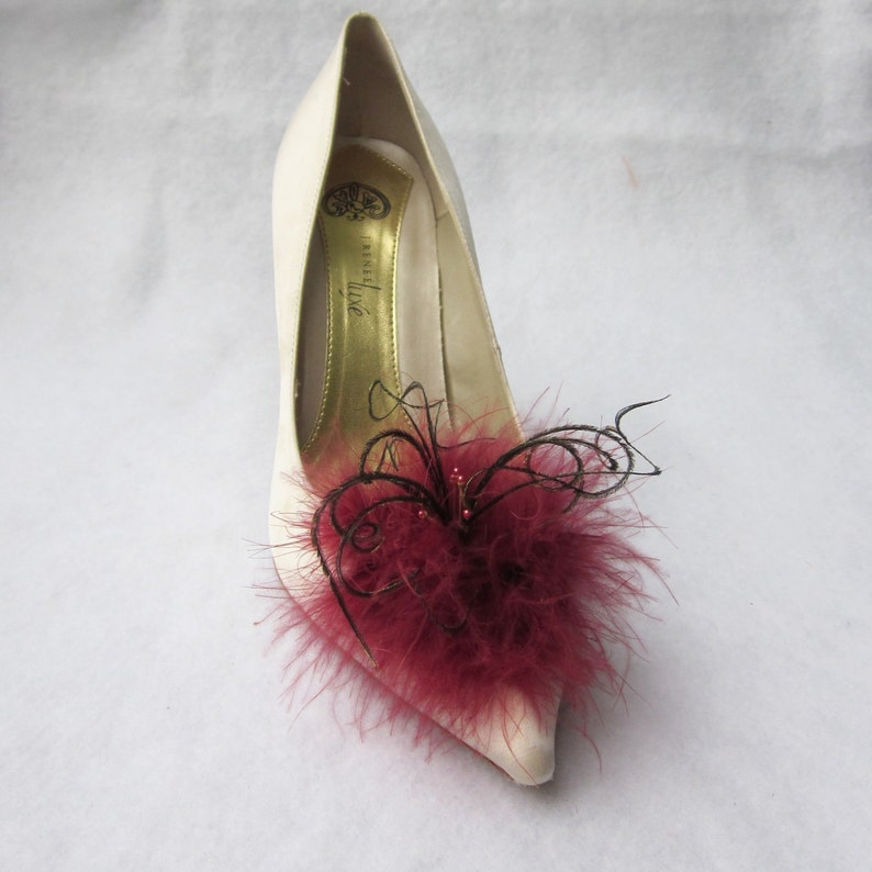 Burgundy Feathered Shoe Clips More Colors Available Pair