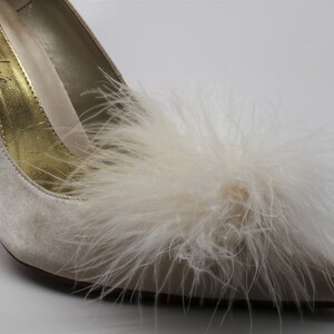 Detachable Feather Puff Pom Pom Shoe Clips Set of Two Ivory image 3