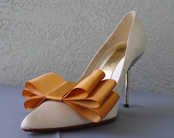 Amber Satin Ribbon Bow Shoe Clips Set Of Two, More Colors Available