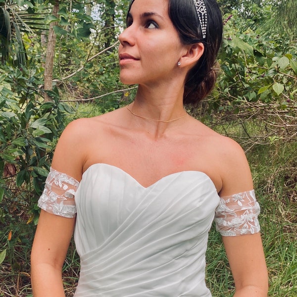 Off the Shoulder Ivory/Off White Cuff Lace Straps  to Add to your Wedding Dress