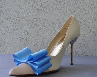 Ocean Blue Satin Ribbon Bow Shoe Clips Set Of Two, More Colors Available