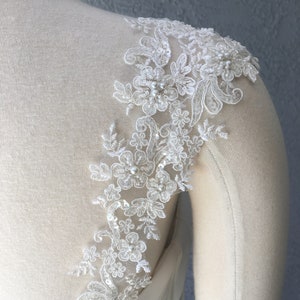 Detachable Ivory or White Beaded Corded Lace Straps to Add to your Wedding Dress it Can be Customize image 5