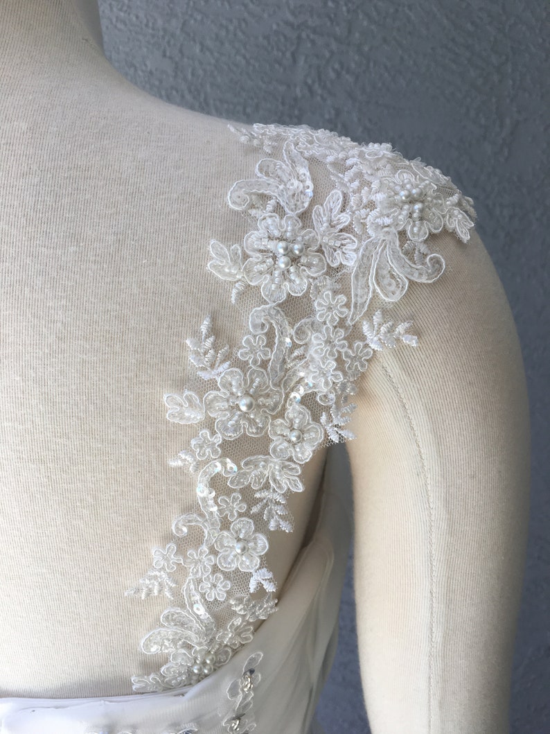 Detachable Ivory or White Beaded Corded Lace Straps to Add to your Wedding Dress it Can be Customize image 5