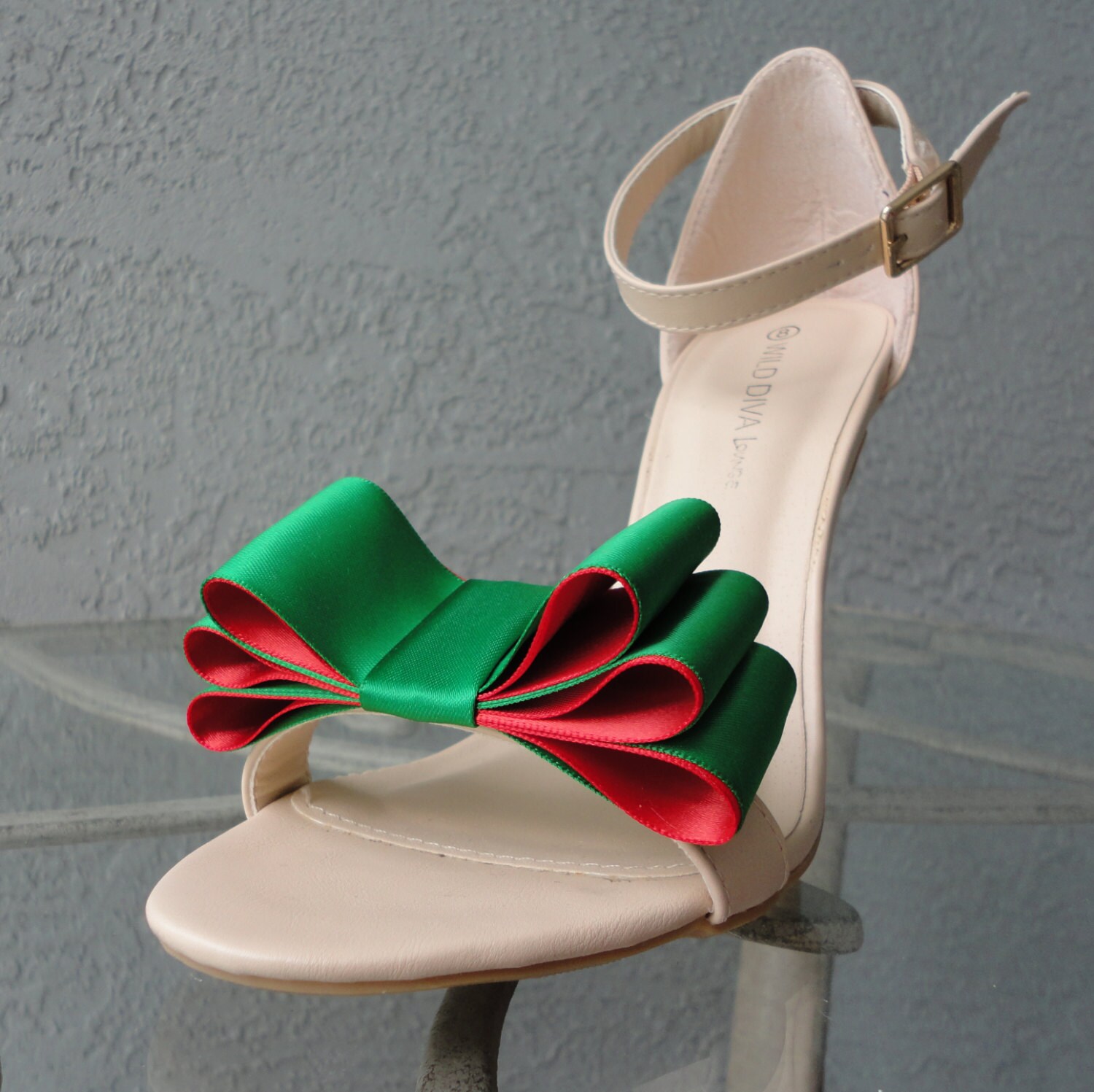 Christmas Colors Two Tone Satin Ribbon Bow Shoe Clips Green - Etsy