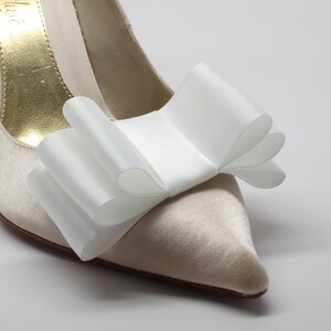 White Satin Ribbon Bow Shoe Clips Set Of Two, More Colors Available image 2