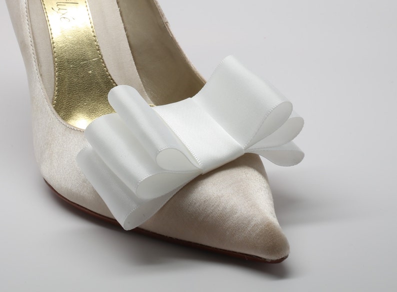 White Satin Ribbon Bow Shoe Clips Set Of Two, More Colors Available image 2