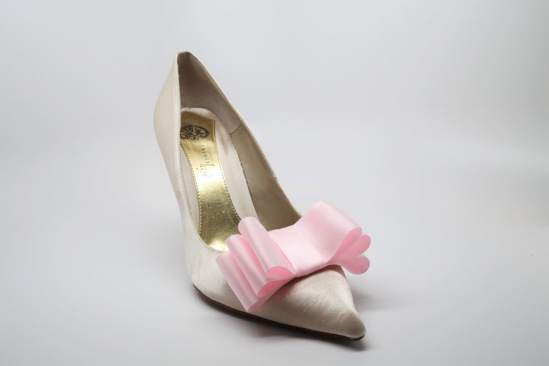 Pink Satin Ribbon Bow Shoe Clips Set Of Two, More Colors Available image 1