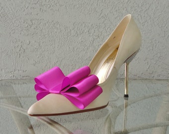 Magenta Satin Ribbon Bow Shoe Clips Set Of Two, More Colors Available