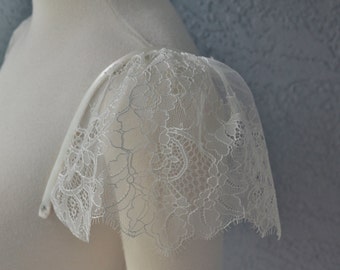 Detachable Ivory or White Chantilly Lace Straps Cap Sleeves to Add to your Wedding Dress