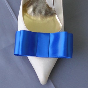 Royal Blue Satin Ribbon Bow Shoe Clips Set Of Two, More Colors Available image 3