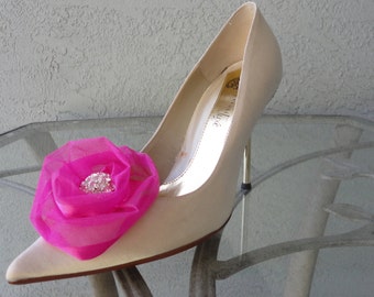 Organza Rose de mariage nuptiale Rose Et Clips Chaussures strass Couleurs Plus Disponible