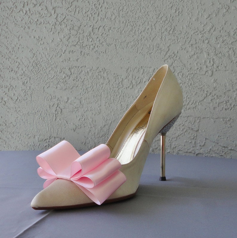 Pink Satin Ribbon Bow Shoe Clips Set Of Two, More Colors Available image 3