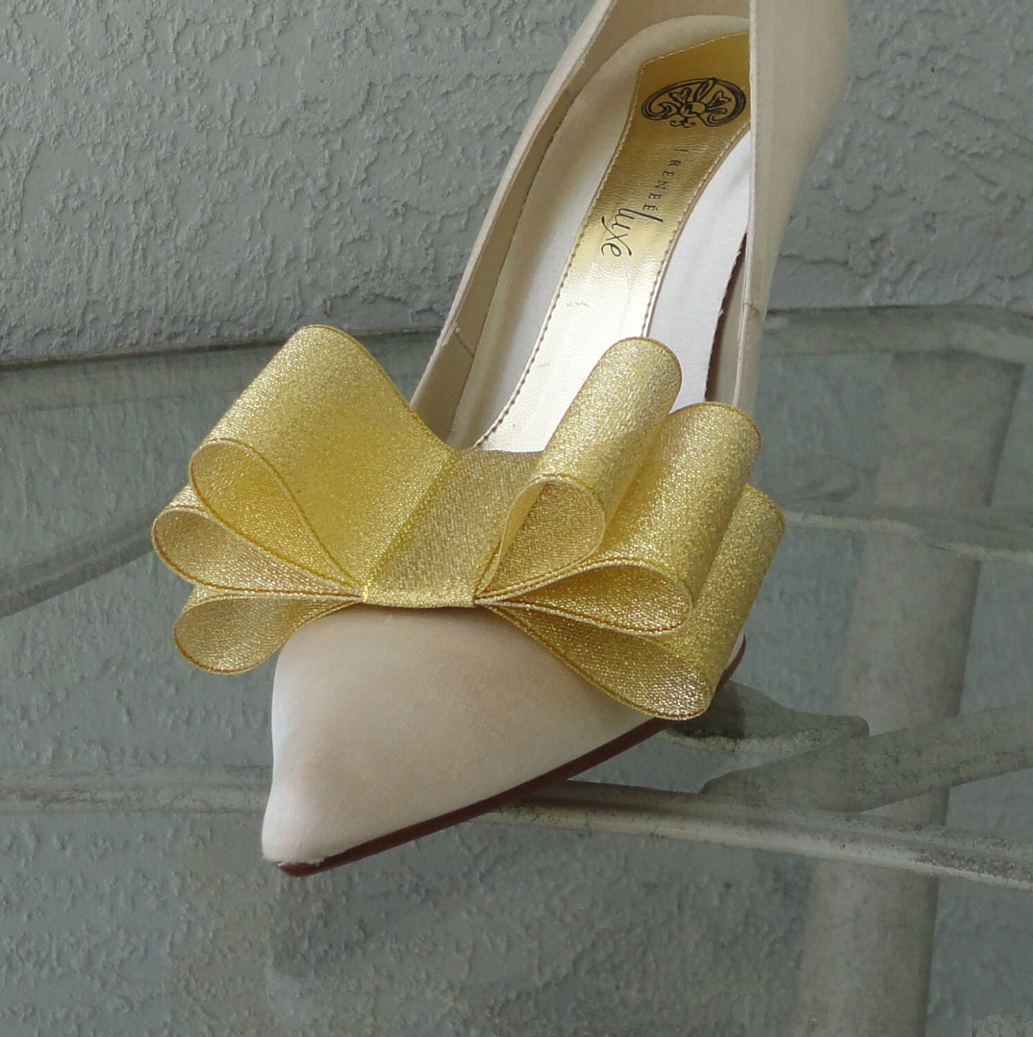 Gold Ribbon Bow Shoe Clips Set of Two More Colors Available Etsy