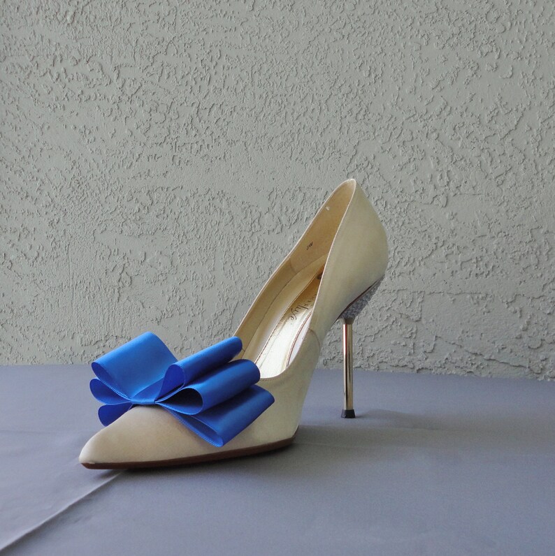 Royal Blue Satin Ribbon Bow Shoe Clips Set Of Two, More Colors Available image 2