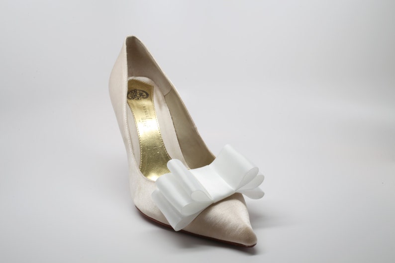 White Satin Ribbon Bow Shoe Clips Set Of Two, More Colors Available image 1