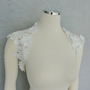 Beautiful Wedding Bridal Off White Flower Applique Lace Keyhole Back Bolero Shrug Jacket. Made to order. image 2