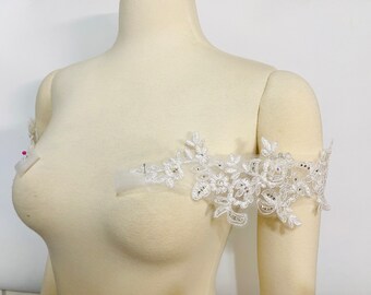 White Set of Two Detachable Corded Lace Straps or Off the Shoulder Rhinestones to Add to your Wedding dress Add-on Removable