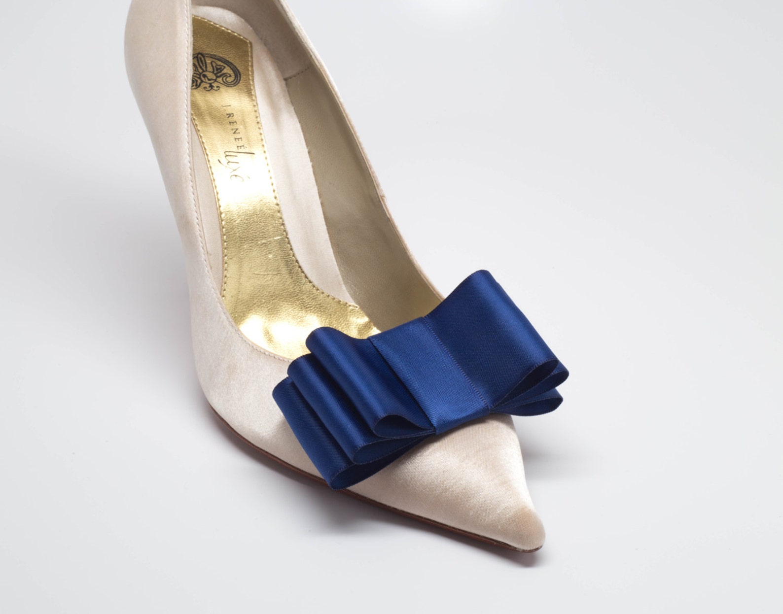 Navy Blue Satin Ribbon Bow Shoe Clips Set of Two More Colors Etsy
