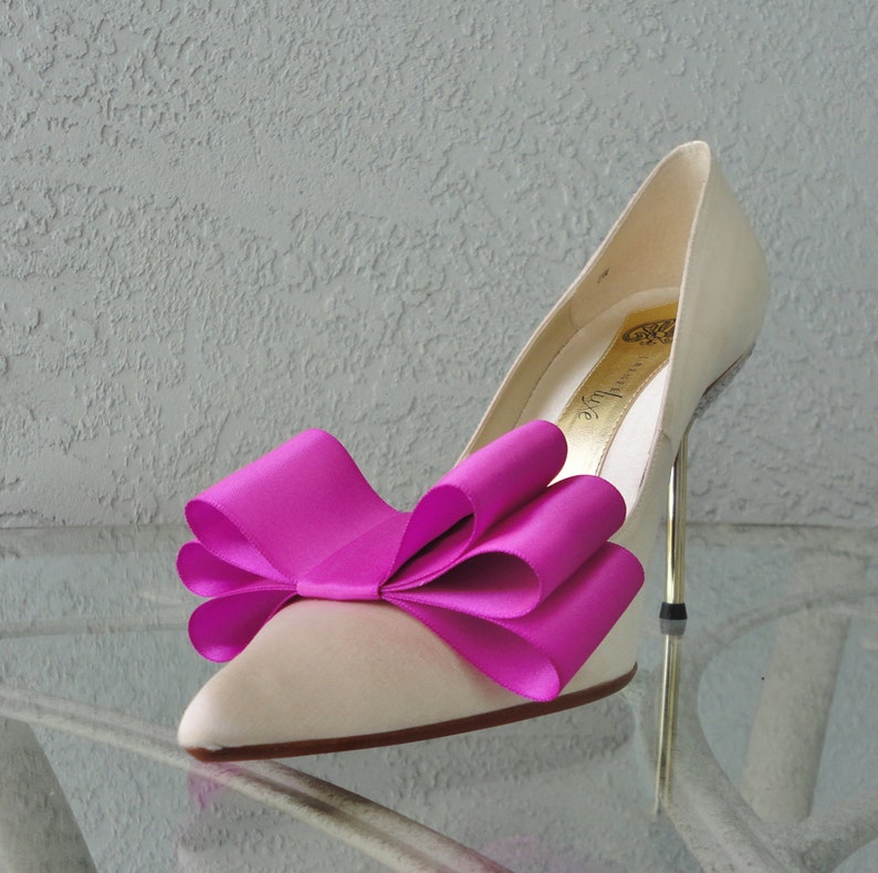 Magenta Satin Ribbon Bow Clips chaussures Set de deux couleurs plus disponibles image 2