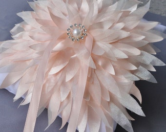 One Of A Kind Wedding Big Peach Color Chrysanthemum On A White Ring Bearer Pillow