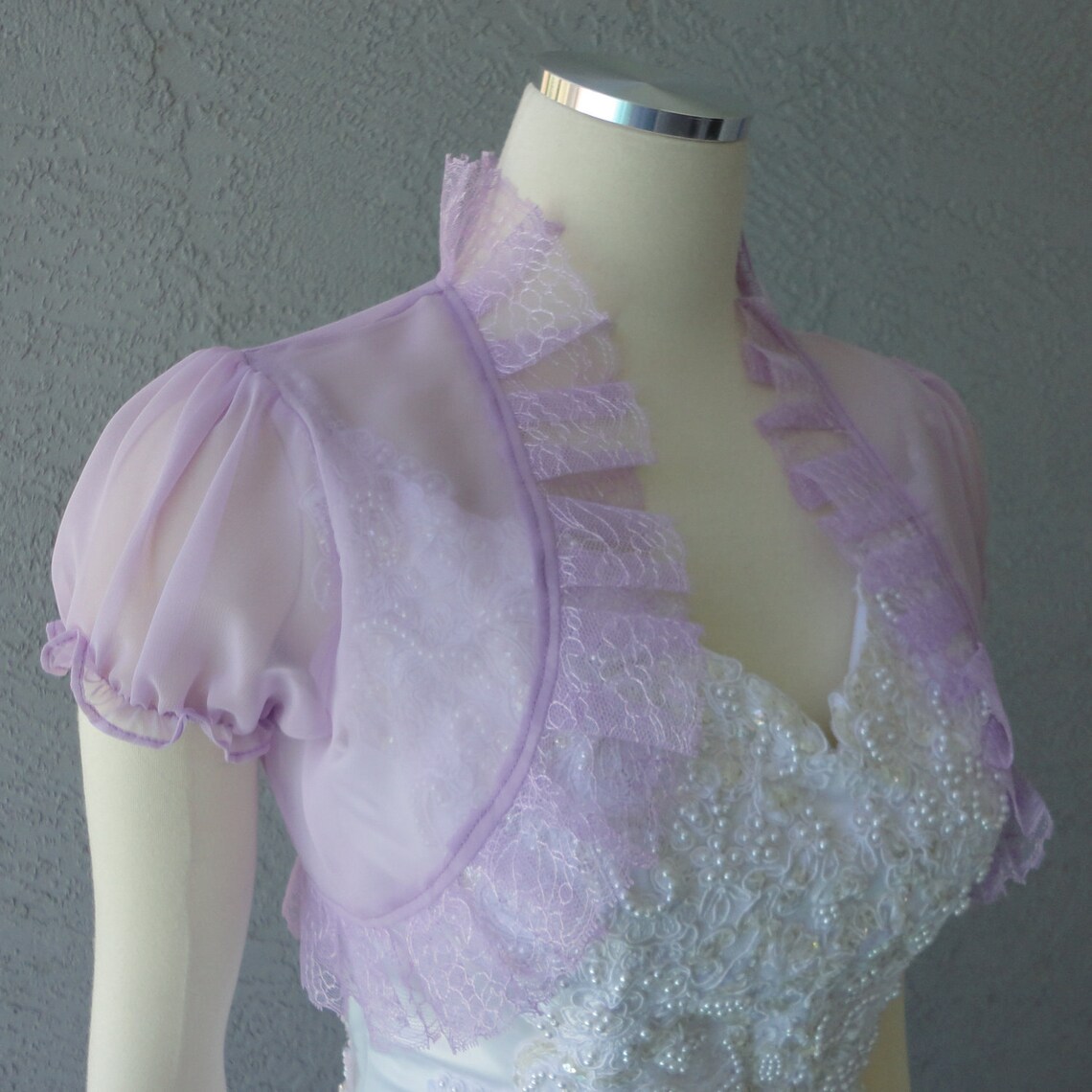 Wedding Bolero Shrug Lilac Chiffon Lace Trim Cap Sleeves Size Etsy