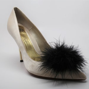Detachable Feather Puff Pom Pom Shoe Clips Set of Two Black image 4