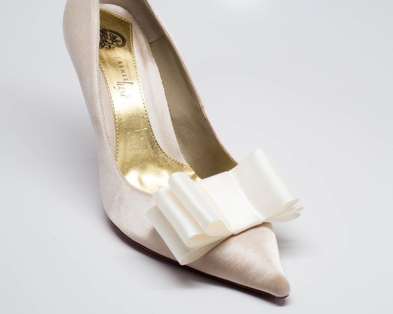 Ivory Satin Ribbon Bow Shoe Clips Set of Two More Colors Etsy