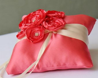 Wedding Coral And Ivory Satin Ring Bearer Pillow More Colors Available