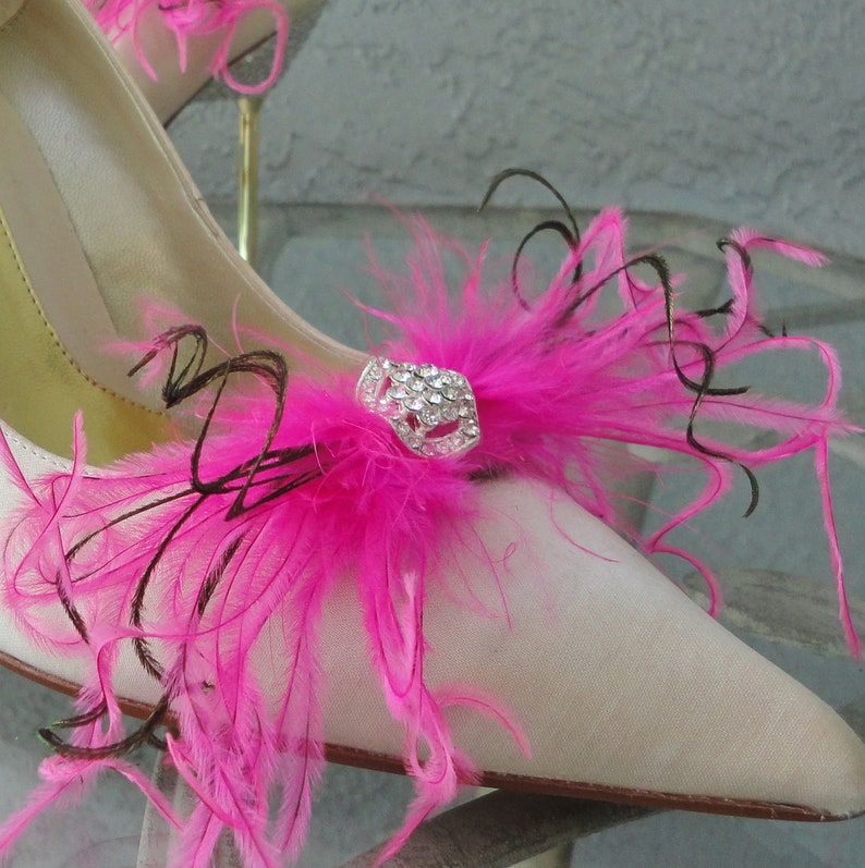 Wedding Bridal Party Peacock Pink Ostrich Feather Shoe Clips Etsy