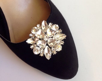 Wedding Bridal Party Silver Rhinestone Shoe Clips Set Of Two