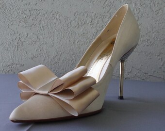 Beige Nude Satin Ribbon Bow Shoe Clips Set Of Two, More Colors Available